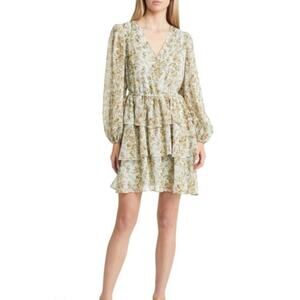 Chelsea28 Tiered Ruffle Long Sleeve Chiffon Dress in Green. Size XS. NWOT